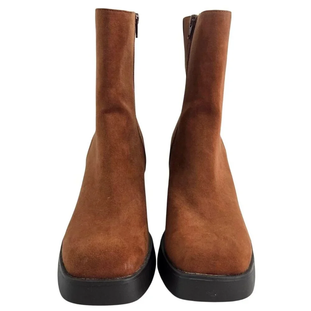 Sun + Stone Womens Size 11 Tiannaa Faux Suede Square Toe Booties Brown Block He - Picture 2 of 9